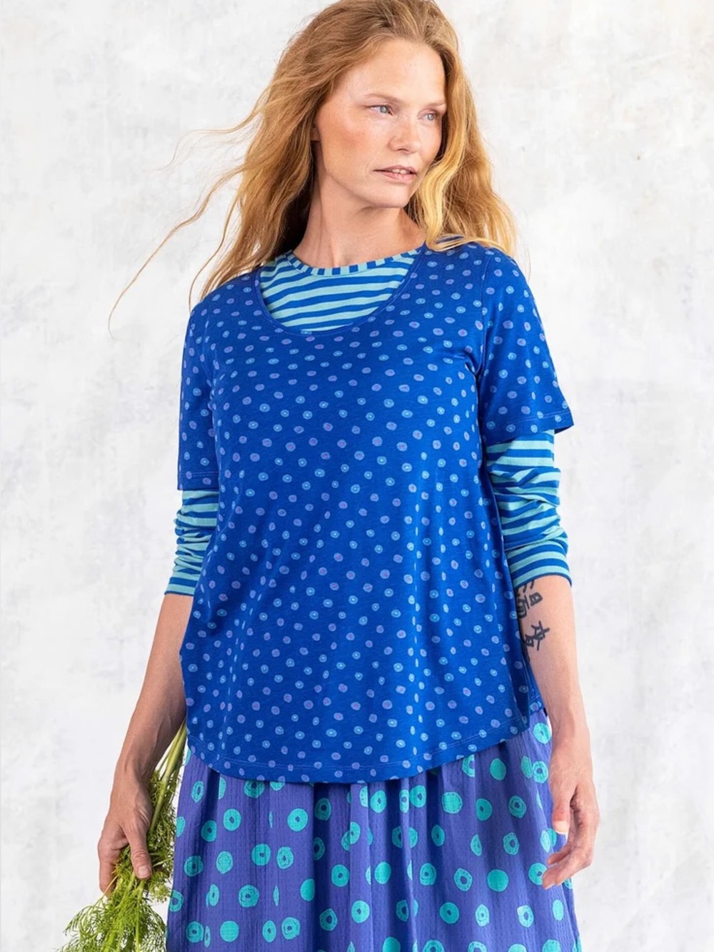 Gudrun Sjoden Ines Short Sleeve Jersey Top Organic Cotton Porcelain Blue Dot L